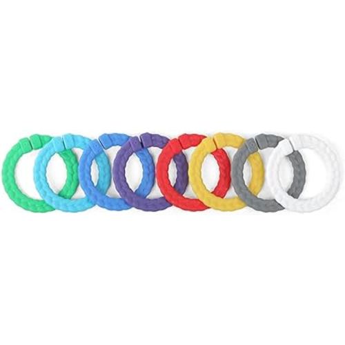 Itzy Ritzy Linking Ring Set; Set of 8 Braided, Rainbow-Colored Versatile Linking Rings; Attach to Baby's Car Seat, Stroller & Activity Gym to Keep Toys Nearby; Primary Rainbow