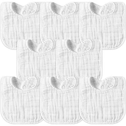GROBRO7 8Pcs Muslin Baby Bibs Soft Cotton Adjustable Snap Drool Bib Absorbent Breathable Feeding Bibs for Teething Drooling
