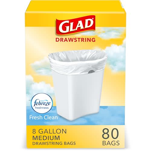 Glad Medium Kitchen Drawstring Trash Bags, 8 Gal, Fresh Clean Scent, 80 Ct (Package May Vary)