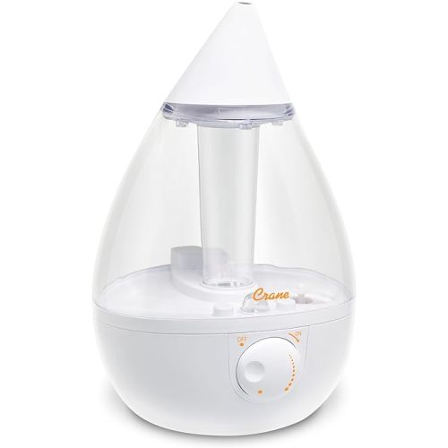 Crane Ultrasonic Cool Mist Humidifier for Bedroom, Baby Nursery, Kids Room, Plants, or Office, Large 1 Gallon Tank, Filter Optional, Clear and White