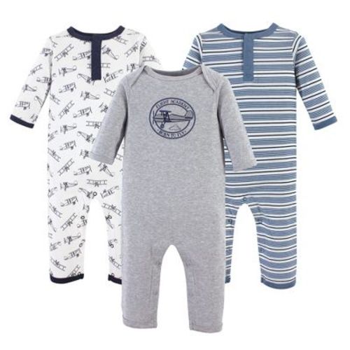Hudson Baby Infant Boy Cotton Coveralls 3pk, Aviation, 9-12 Months