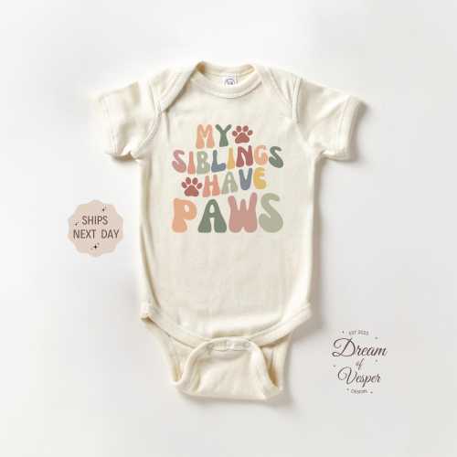My Siblings Have Paws Onesie®, Retro Sibling Bodysuit, Retro Newborn Baby Gift, Animal Lover Baby Onesie®, Infant Baby Onesie®