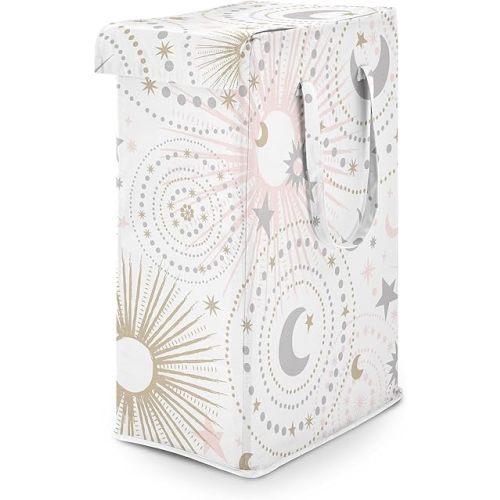 Sweet Jojo Designs Blush Pink Gold Star and Moon Girl Laundry Hamper Foldable Dirty Clothes Basket with Handles for Baby Nursery Kids Bedroom Teen Bathroom - Grey Celestial Sky Stars Gray Shabby Chic