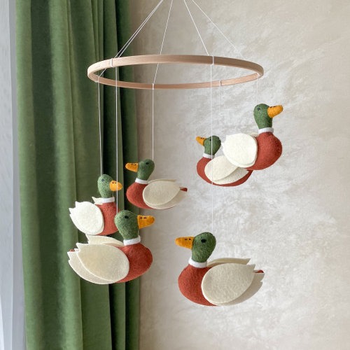 Mallard Duck Baby Mobile, Felt Duck Nursery Mobile