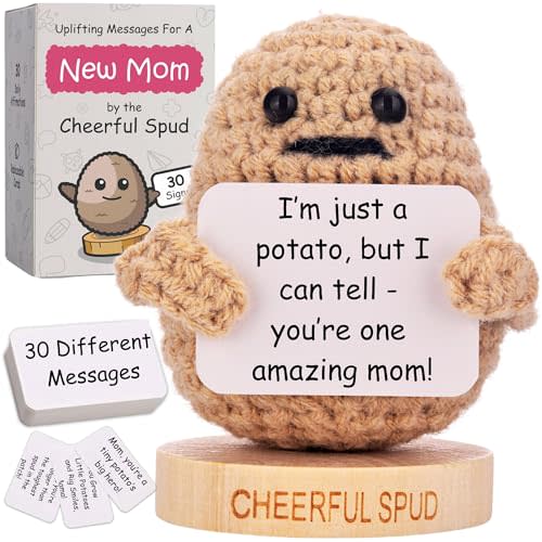 New Mom Gifts for Women - Positive Potato with 30 Empowering Signs for New Moms - Gift for First Mothers Day - Postpartum Gift Idea for 1st Time Mother | Emotional Support Crochet for Moms After Birth