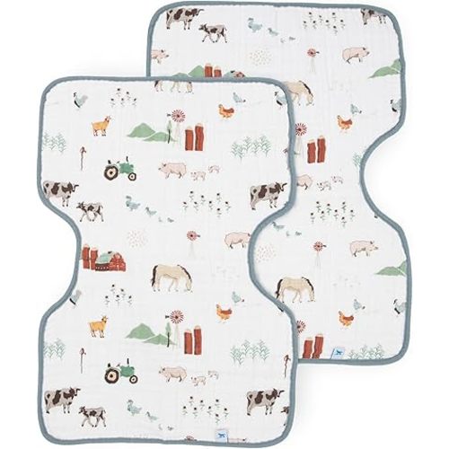 Little Unicorn 2 Pack Cotton Muslin Burp Cloths | 100% Cotton | Multi-Layer | Ultra Absorbent & Soft | Reversible | Large 21x14
