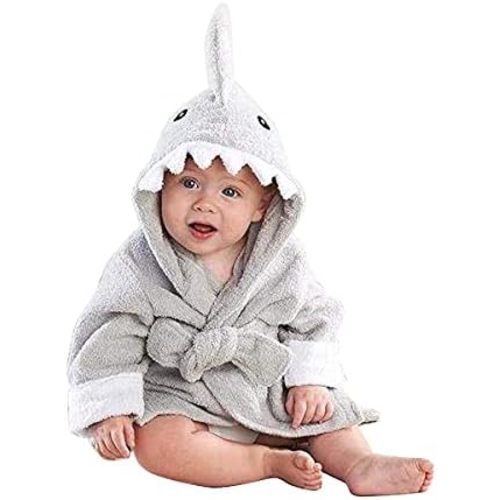 Baby Aspen Hooded Shark Robe,Let The Fin Begin, Ultra Soft Gray Cotton Terry Toddler/Baby Boy Towel, Baby Shower Gifts—0-9 Months