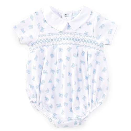 Edgehill Collection Baby Boys Newborn-9 Months Collared Neckline Short Sleeve Train Print Smocked Bubble