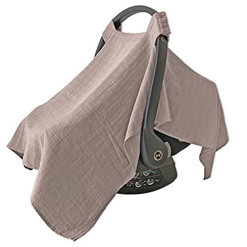 MOZAH 100% Organic Muslin Baby Car Seat Cover Muslin Carseat Canopy Baby Car Seat Covers for Boys (Warm Taupe)