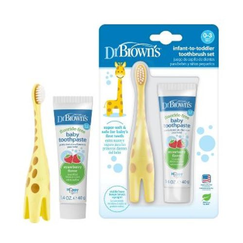 Dr. Brown's Infant-to-toddler Training Toothbrush & Fluoride-free Baby Toothpaste Strawberry Flavor - 0-3 Years - Giraffe