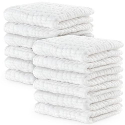 Baby Washcloths Muslin Cotton, Large 10”x10” by Comfy Cubs