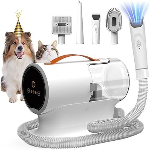 Dog Vacuum for Shedding Grooming, 12000pa Suction Dog Hair Vacuum, Dog Grooming Kit with 2l Dust Cup, Low Noise, 3 Levels, 5 Grooming Tools