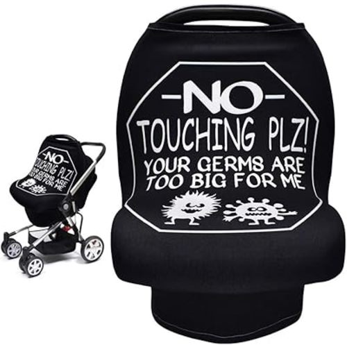 Metplus Car Seat Covers for Babies, Metplus Infant Carseat Canopy Nursing Breastfeeding Cover, Stretchy Carrier Cover for Stroller Shopping Cart, Newborn Boys Girls Shower Gift - No Touching Sign