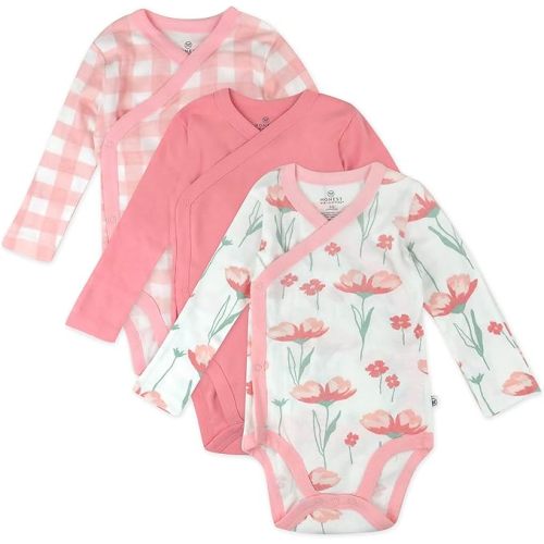 HonestBaby unisex-baby 3-pack Long Sleeve Side-snap Kimono Bodysuits Organic Cotton for Infant Baby Boys, Girls, Unisex