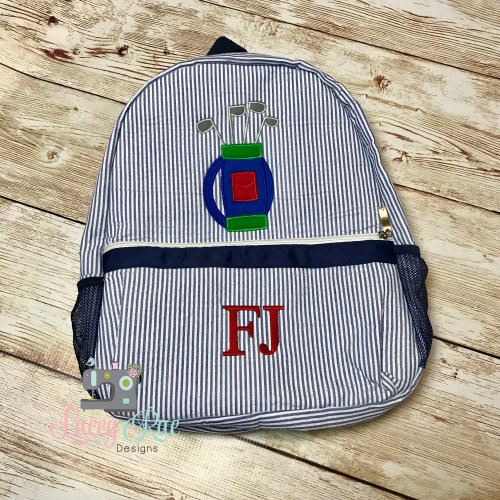 Golf Seersucker Preschool Backpack, red, blue, Toddler backpack, Monogrammed backpack, Church Bag, Diaper Bag, Future Golfer