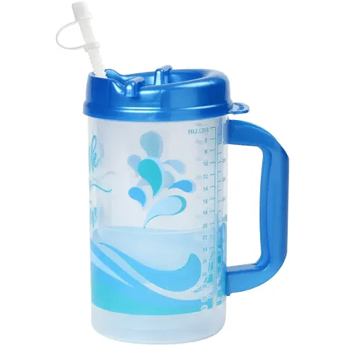 Plum Hill Drink More Water Plastic Tracking Hospital Mug With Measurements, Water Cup with Straw, 32 Oz Hospital Cup with Lid and Straw, Hospital Water Bottle with Straw (Pearl Blue)