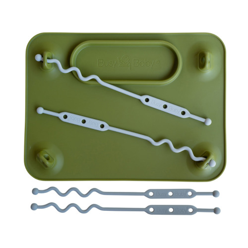 Busy Baby Silicone Mat with Suction Cups and Toy Straps, Olive