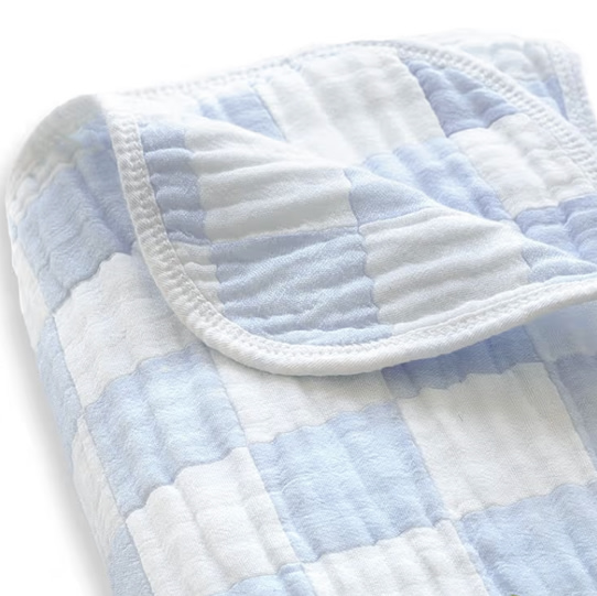 Muslin Baby Blanket, Super Soft and Lightweight Blanket with Checkerboard Design Blue 43 x 43 Inches