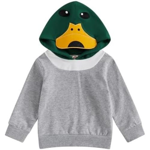 Twopumpkin Toddler Baby Boy Mallard Duck Hooded Sweatshirt Long Sleeve Hoddies Cute Sweater Outfit Fall Winter Clothes