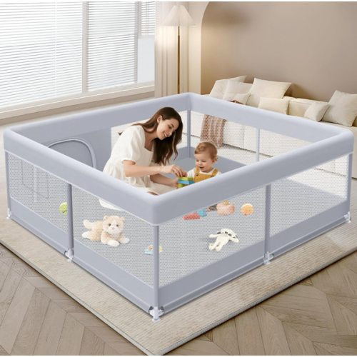 Baby Playpen 50 x 50 Inch Play Pen Playards, Playpen for Babies and Toddlers, Baby Playard for Indoor & Outdoor Active Center Game Fence, with Skin-Friendly Fabric and Soft Breathable Mesh Grey
