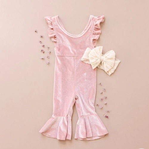 Dinah Velvet Jumpsuit in Pink | Reverie Threads | 6-12 months