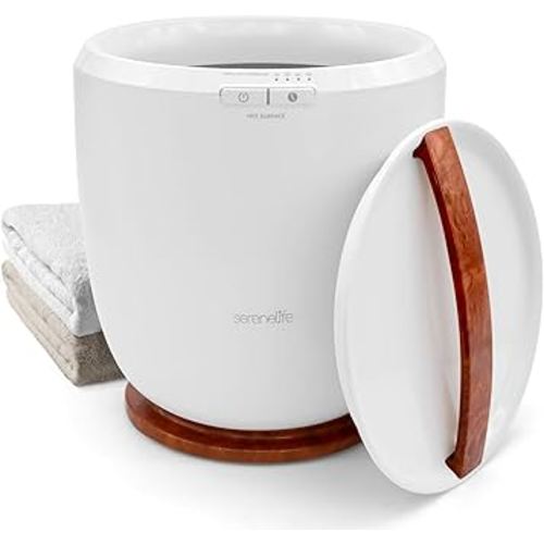 SereneLife Counter Towel Warmer Bucket - with Customized Fragrance for Spa and Bathroom, Luxury Towel Heater, Auto Shut Off, Fits 1 Large Towel, Blanket, Bathrobe, PJs (Cherry)