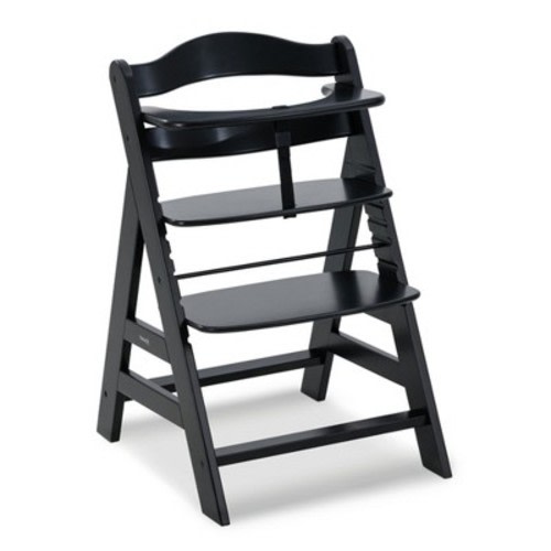 Hauck Alpha+ Grow Along Adjustable Wooden High Chair Seat w/ 5 Point Harness & Bumper Bar for Baby & Toddler Up to 198 lbs, Color: Black