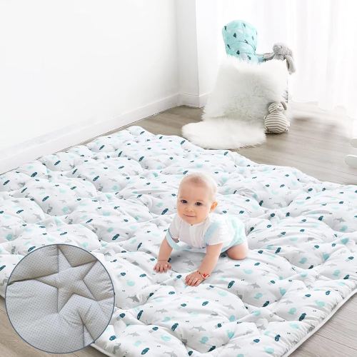Baby Play Mat for Boys Girls, 50'' x 50'' Baby Play Mat for Playpen, One-Piece Crawling Play Mat for Baby, Non Slip Kids Play Mat, Toddlers, White Print