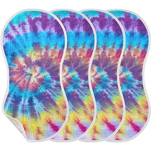 Muslin Burp Cloths for Baby Boys and Girls - 4-Pack Ultra Absorbent Colorful Tie Dye Muslin Washcloths, Newborn Towel, Milk Spit Up Rags, Burp Cloth Bib for Unisex, 22 x 11 Inch