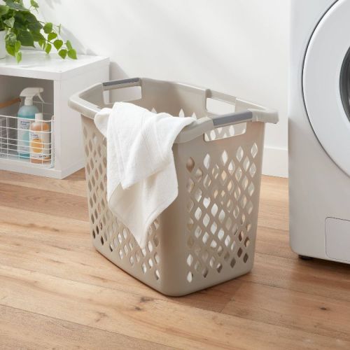 2.1bu Lamper Gray - Brightroom™: Plastic Clothes Hamper with Built-In Handles, Open-Top, 1 Compartment, 19.55 Capacity