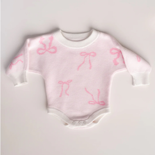 Knit Romper | Pink Bows