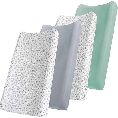 Changing Pad Cover, Diaper Changing Pad Covers 4 Pack, Fitted Baby Changing Table Sheets for 32''×16'' Change Table Pad, Cradle & Bassinet Sheets for Boys & Girls, Soft & Breathable