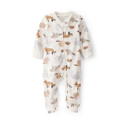 Baby Boys Woodland Animals Printed Footie Pajamas