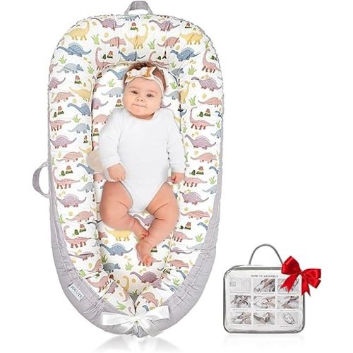 Baby Lounger, Ultra Breathable Soft Cotton Perfect for Tummy Time, Portable & Adjustable Infant Floor Seat for Traveling | Newborn Shower Gift
