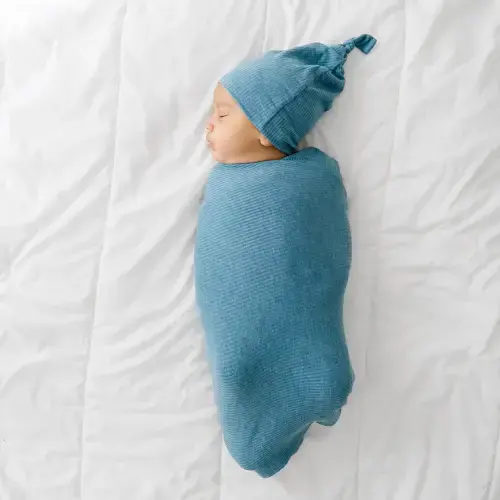 Heather Blue Ribbed Swaddle & Hat Set - Little Sleepies
