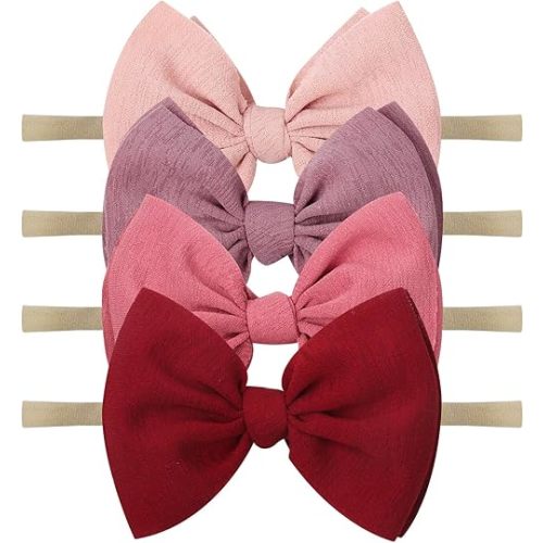 YanJie Baby Girls Nylon Headbands Newborn Bows Handmade Hair Bows Hairbands Hair Accessories for Newborn Infant Toddlers Kids (pink-wine)