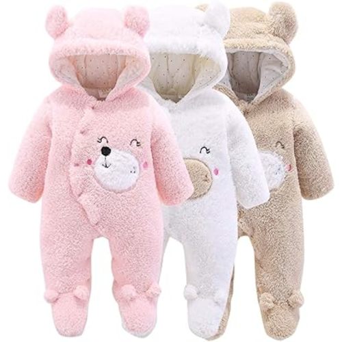 Haokaini Newborn Bear Warmer Snowsuit Cotton Fleece Hooded Romper Jumpsuit for Baby Girls Boys