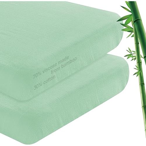 Muslin Bedside Sleeper Bassinet Sheets 2 Pack to Fit Milliard & MiClassic & Mika Micky Bassinet, Soft and Breathable Cotton Muslin Bassinet Sheet(34"x21"x5") for Boys and Girls, Green
