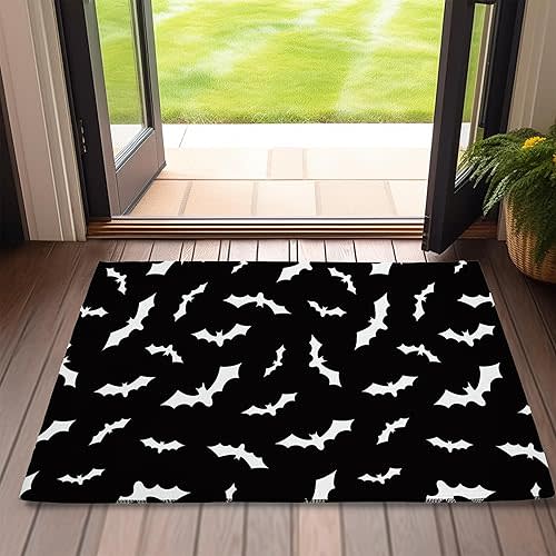 SPUNKER Door Mat,Halloween Bats Front Door Mat 17''x30'',Black Bat Doormats Indoor Entrance,Welcome Entry Mat,Outdoor Welcome Mat,Low-Profile Floor Rugs for Entry Patio