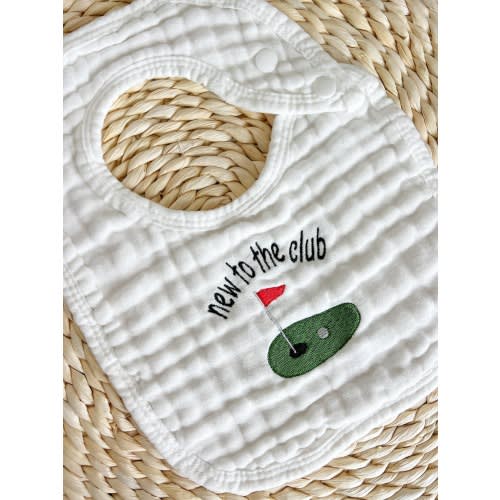 Embroidered Baby Bib Gift Golf Gift For Baby Personalized Golf Gift For Newborn New To The Club Baby Announcement Gift Golf Baby shower Gift