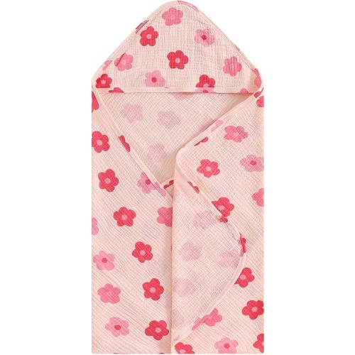 Baby Hooded Bath Towel, Organic Cotton, Soft and Absorbent, Newborn Infant Toddler Bath Essentials for Girl Boy (Pink, 32Inch*32Inch)