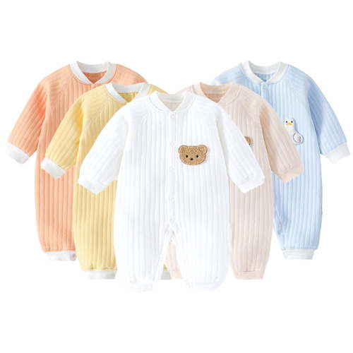 Esaierr Infant Baby Boys Girls Winter Fall Jumpsuit Newborn Warm Cotton Onesies Romper Solid Long Sleeve Casual Crawling Jumpsuit for 1M-24M