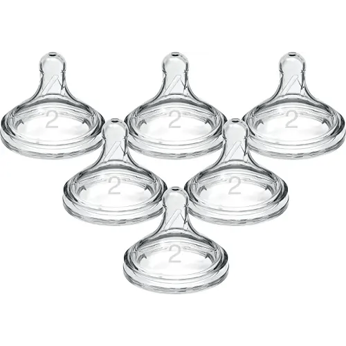 Dr. Brown's Natural Flow Level 2 Wide-Neck Baby Bottle Silicone Nipple, Medium Flow, 3m+, 100% Silicone Bottle Nipple, count 6 (Pack of 1)