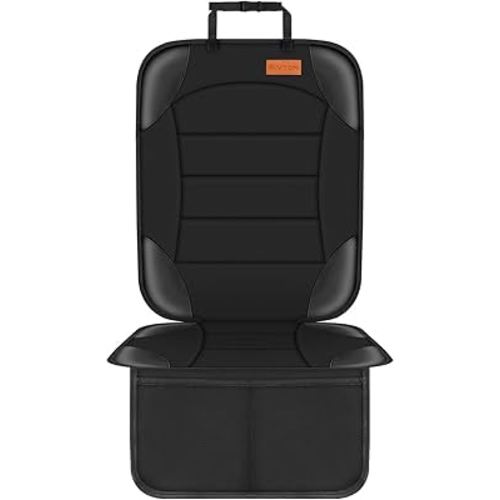 Siivton Car Seat Protector for Child Car Seat,Waterproof Car Seat Cover for Leather and Fabric Seats, 2 Mesh Pockets, Non-Slip Bottom,Thick Padding Cushion (Black)