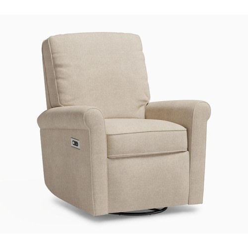 Comfort Small Space Power Recliner Performance Heathered Basketweave Taupe