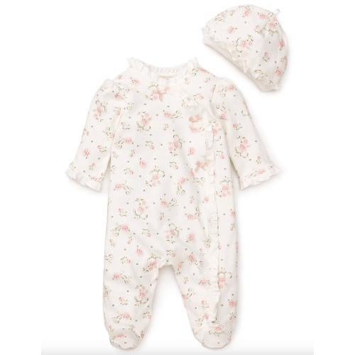 Girls' Vintage Rose Footie & Cap - Baby