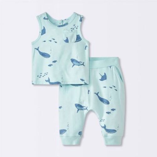 Baby Boys' Whale Printed Tank Top & Pants Set - Cloud Island™ Blue 3-6m