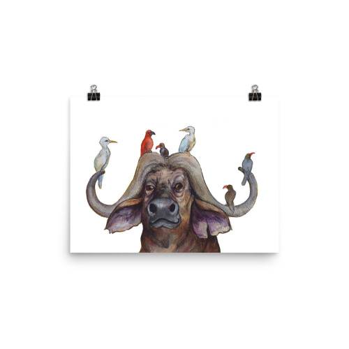 Water buffalo watercolor art print