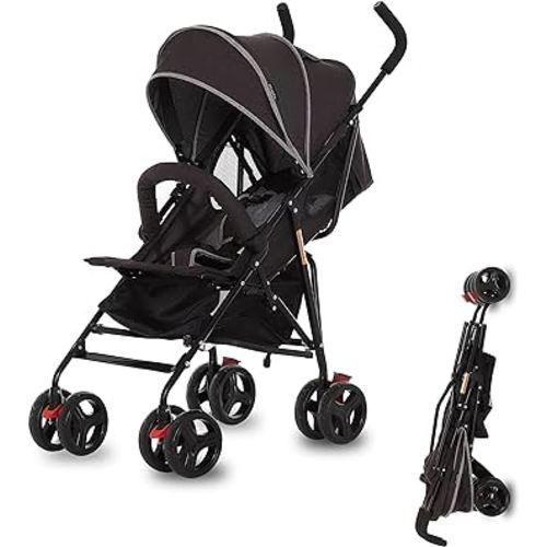 Dream On Me Vista Moonwalk Baby Stroller in Black, Lightweight Infant Stroller with Compact Fold, Multi-Position Recline Umbrella Stroller with Canopy, Extra Large Storage and Cup Holder