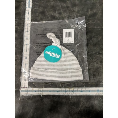 Mighty Goods Gray Stripe Beanie Knot Baby Hat 3m Nib